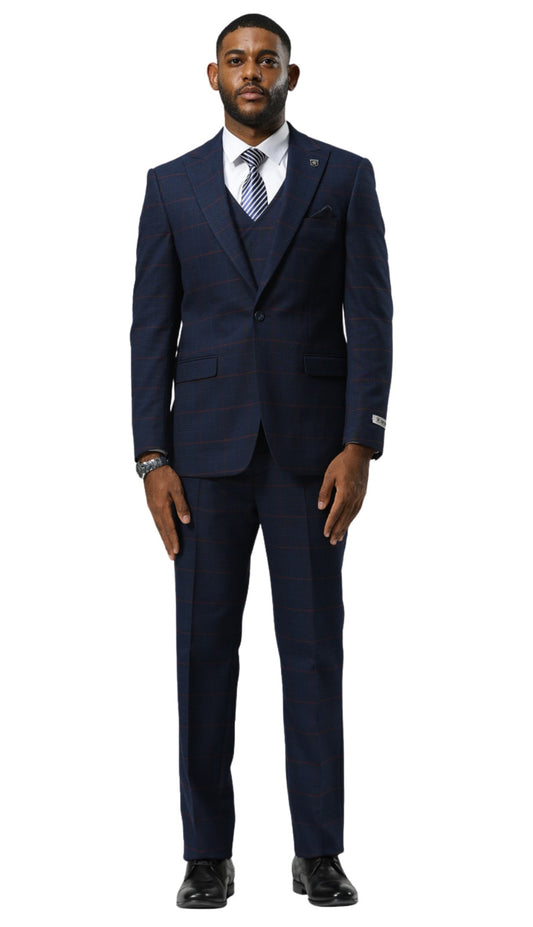 Stacy Adams SM187H1-05-NAVY Mens Suit