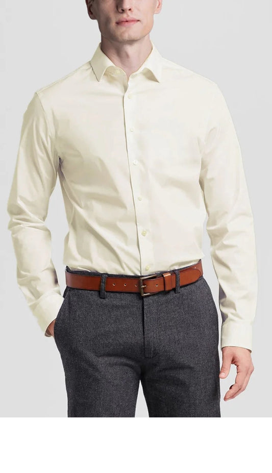 Renoir Mens Shirt TC645-IVORY ( Classic Fit Long Sleeve Spread Collar Dress Shirt )