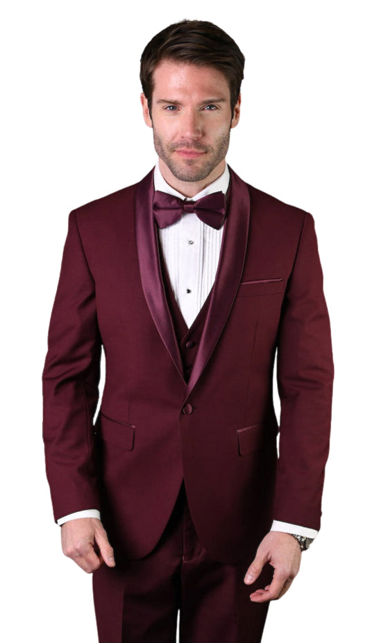 Statement TUX-SH-BURGUNDY-3PC Mens Church Suit