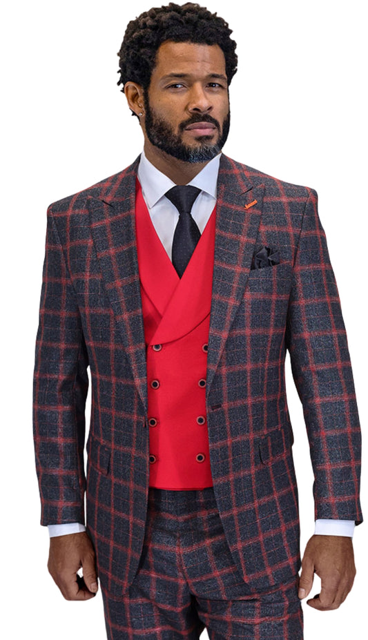 Statement HARTFORD-BLACK-RED-3PC Mens Suit
