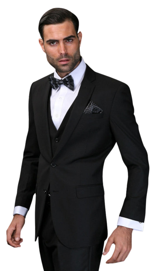 Statement LORENZO Black 3PC Mens Suit