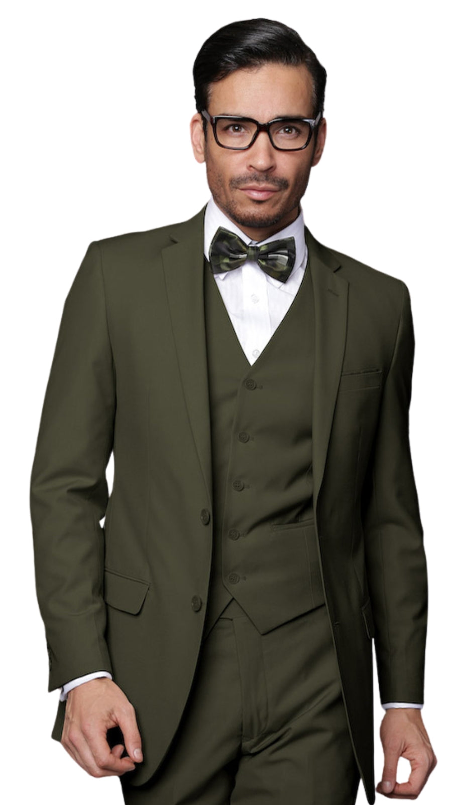 Statement Lorenzo Olive-3PC Mens Suit