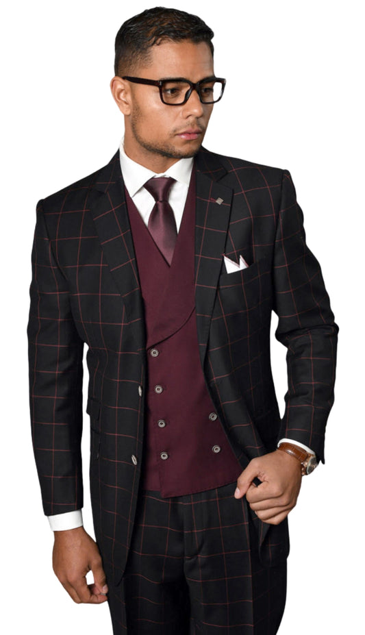 Statement LUCCA-BLK-BUG-3PC Mens Suit