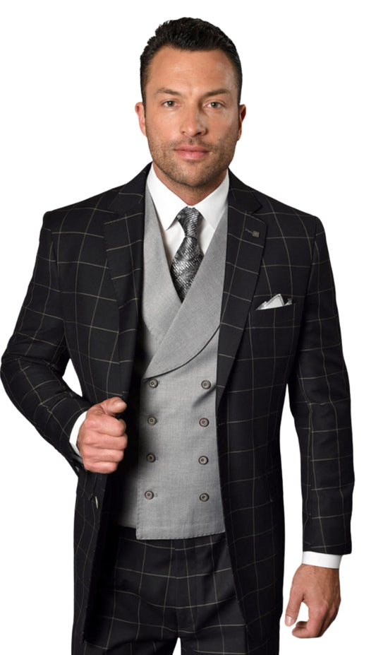 Statement  LUCCA-BLK-GREY-3PC Mens Suit