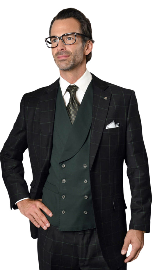 Statement LUCCA-BLK-HUT-3PC Mens Suit