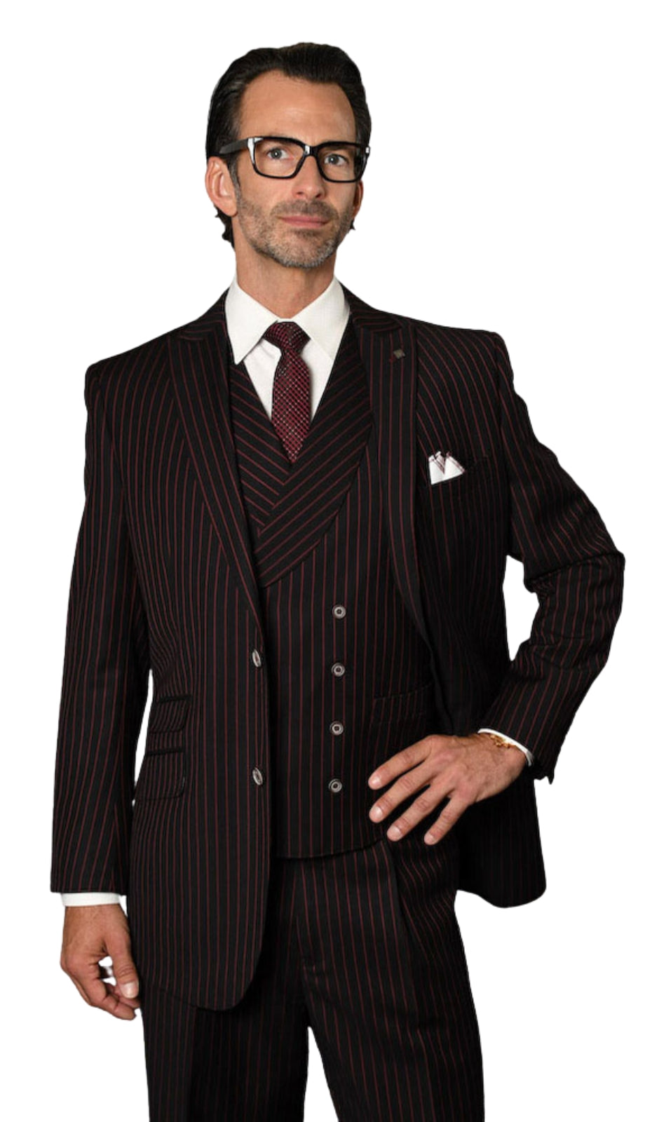 Statement ZARELLI-BLK-RED-3PC Mens Suit
